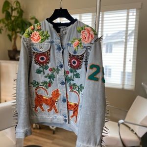 Gucci studded and embroidered denim jacket